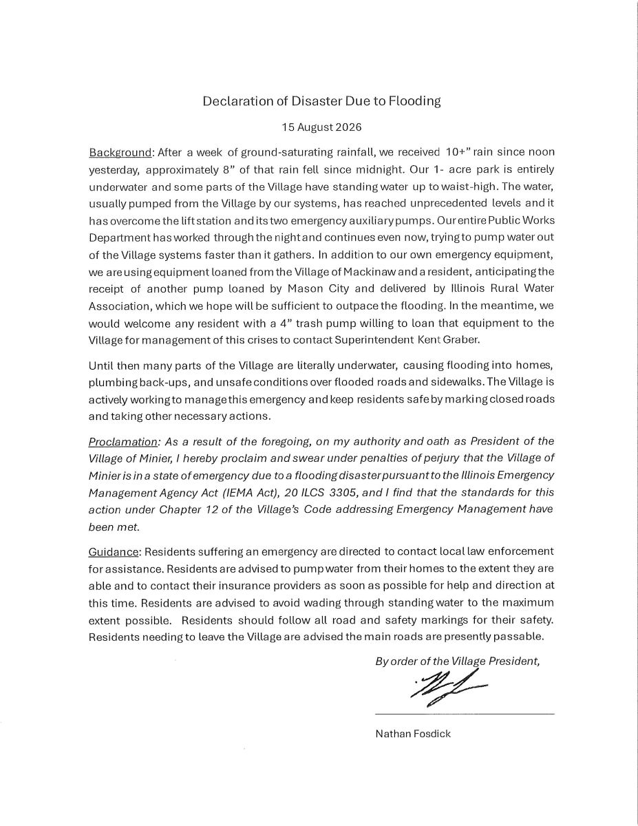 Declaration of Disaster Due to Flooding